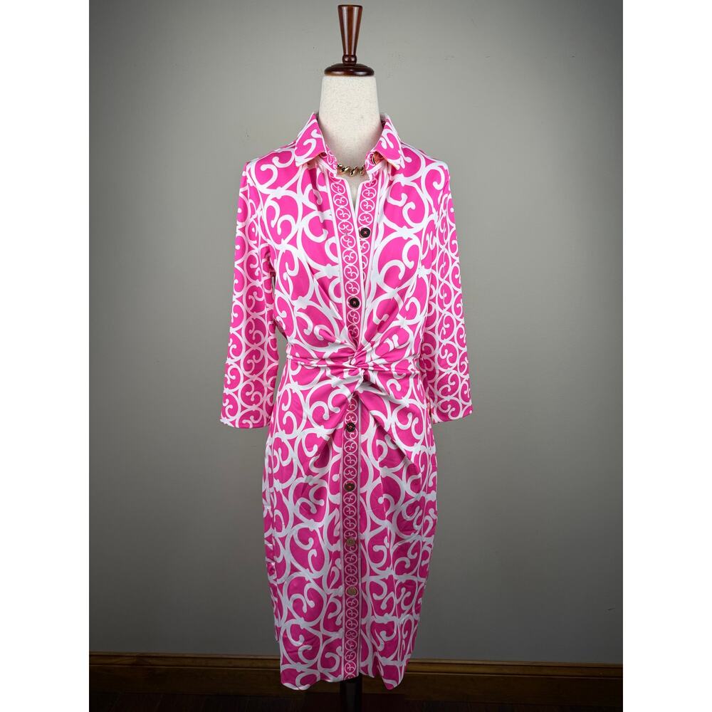 Gretchen Scott Pink White Knot Front Dress Small - Picture 2 of 13
